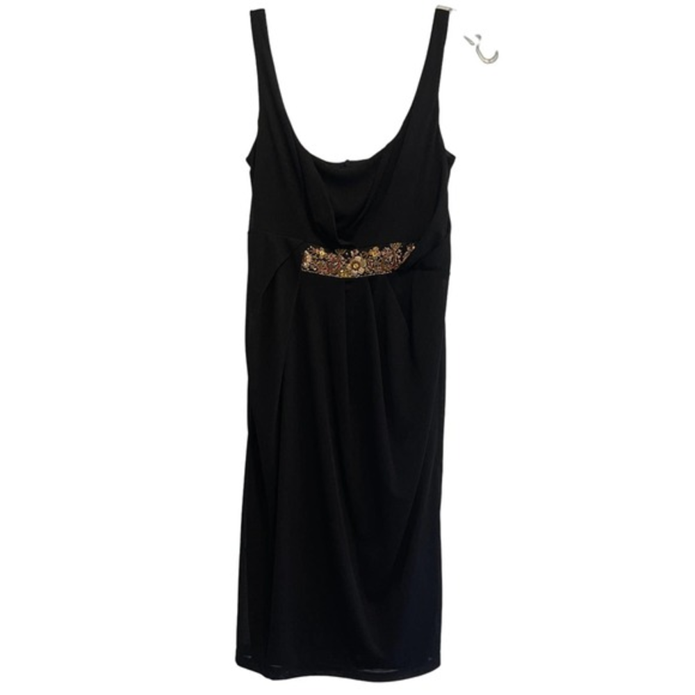 David Meister Black‎ Beaded Waist Sleeveless Scoop Neck Cocktail Dress